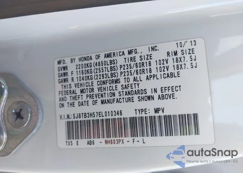 2014 Acura Rdx from USA, damaged, VIN 5J8TB3H57EL010346